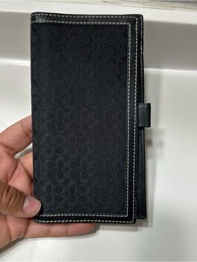 Vintage Coach Black Leather-Trim Checkbook